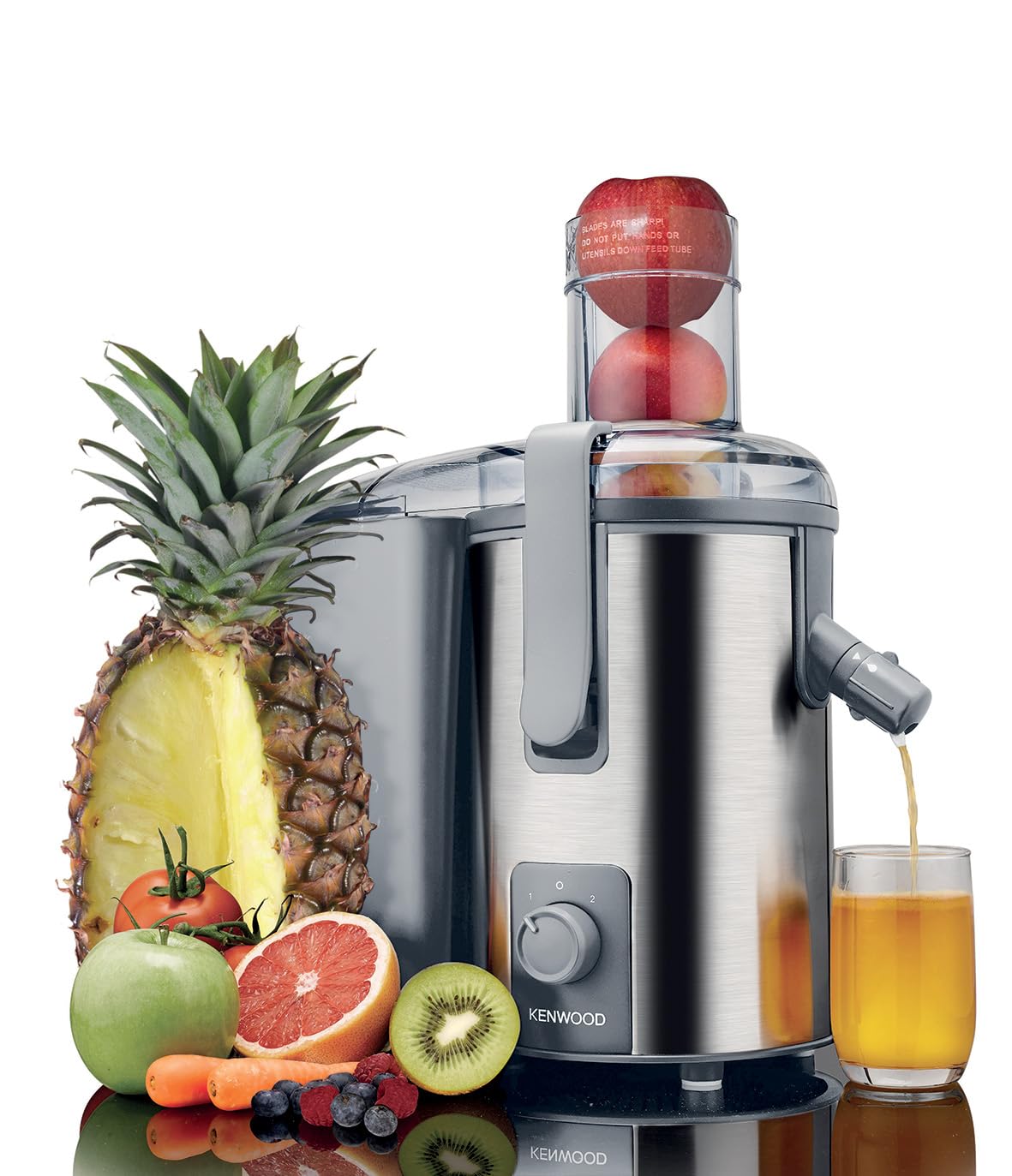 جوس گیر دو سرعته استیل با توان 700 وات KENWOOD با لوله تغذیه 75 میلیمتری، ظرف جوس شفاف، ظرف پوست میوه، ضد چکه برای منزل، دفترکار، رستوران و کافه جیم 51.000 جی اس خاکستری/نقره ای جدید