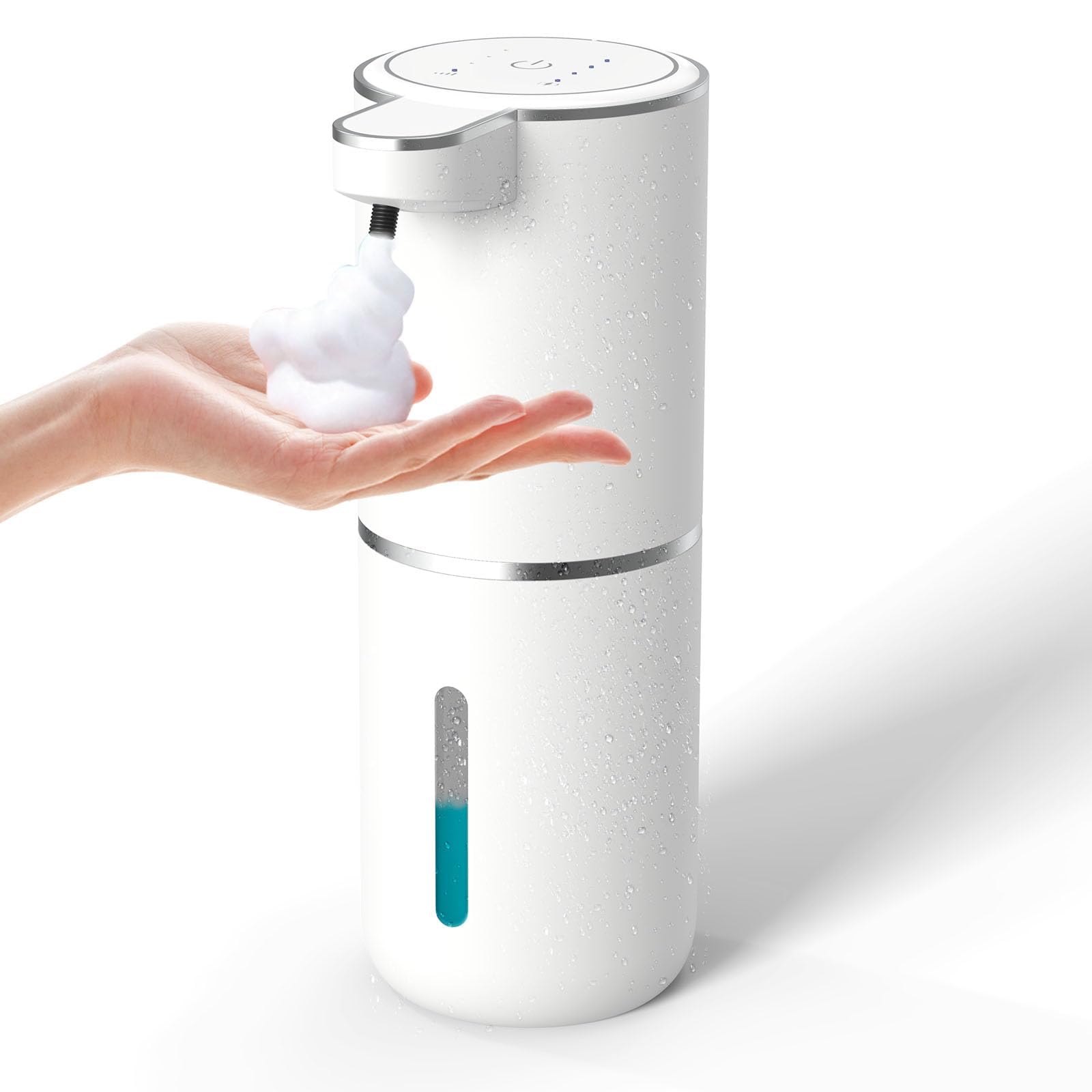 Luikyei Automatic Soap Dispenser - دستگاه اتوماتیک لوسیایی لیسی مایع صابون - لیسی مایع صابون مخصوص فوم با رنگ سفید - لیسی مایع صابون با مخزن 380 میلی لیتر - دارای شارژ USB - دارای پمپ قابل تنظیم در 4 سطح برای حمام، آشپزخانه و ظروف - قابل نصب روی دیوار
