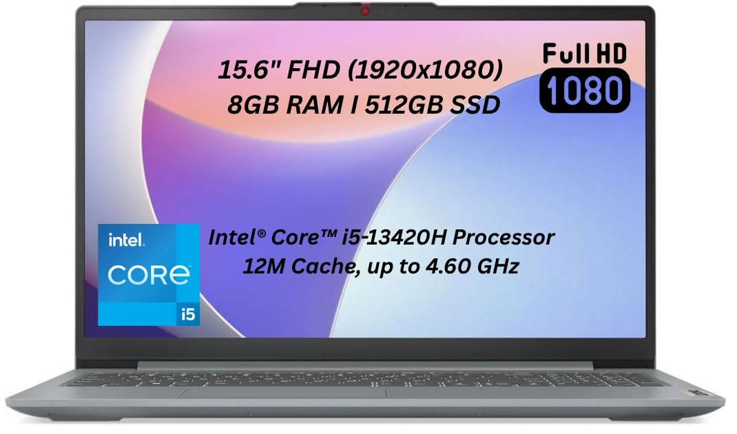 لنوو (به‌روزشده) ایدیاپد اسلیم 3 هسته i5 نسل ۱۳. ۸ گیگابایت رم DDR4، 512 گیگابایت حافظه‌ی جامد NVME، صفحه نمایش ۱۵.۶ اینچ Full HD، ویندوز ۱۱