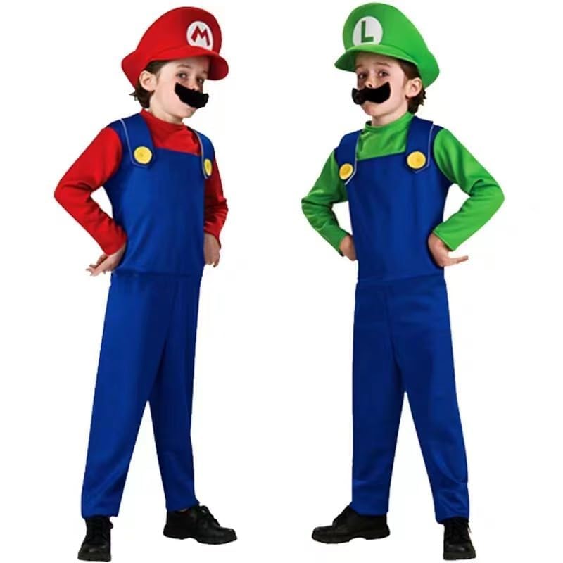 لباس TAPIT Super Brothers برای کودکان لباس هالووین کارتون پسرانه با کلاه و لوازم جانبی سرخ و ریش