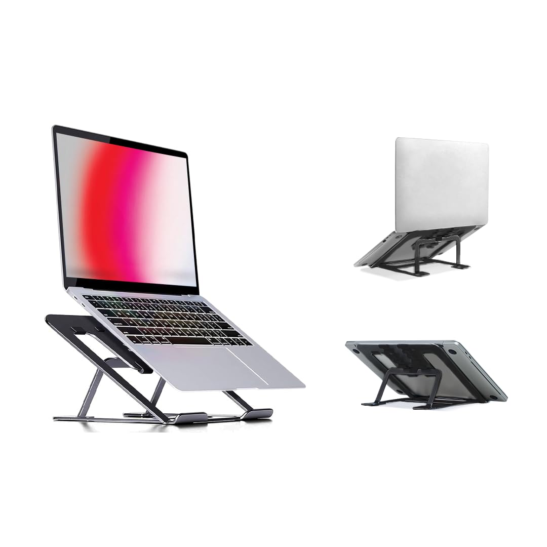 پایه قابل حمل لپتاپ NAVODESK NAVO | ایستادگی قابل تنظیم به 6 سطح برای دفتر یا منزل | سازگار با تمامی لپتاپ‌ها | (متوسط، مشکی) متوسط، مشکی