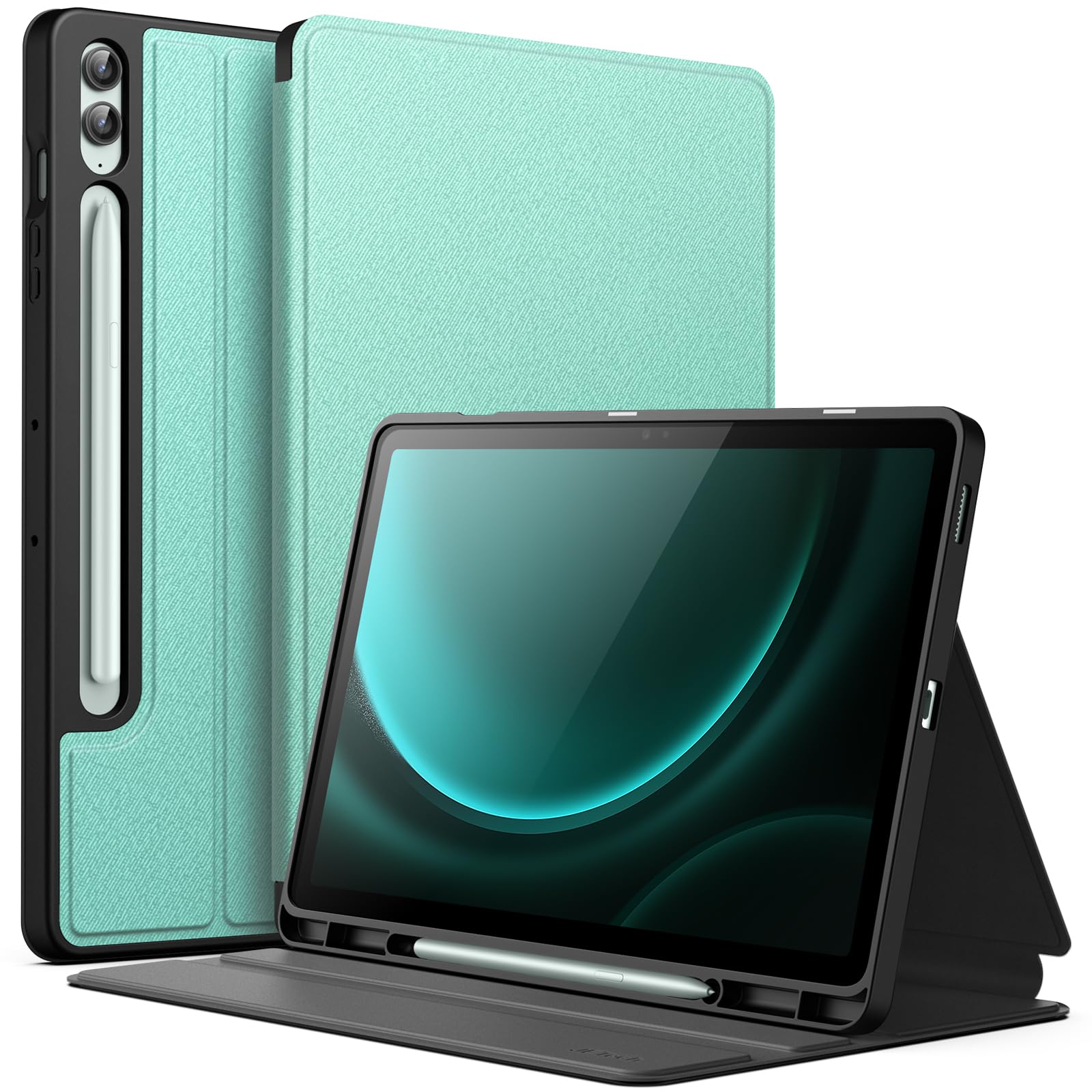 کاور JETech برای Samsung Galaxy Tab S9 FE+ / S9 FE Plus 12.4 اینچ با پایه نگهدارنده S Pen، کاور نازک فولیوی قابل چیدمان برای تبلت محافظ، با قابلیت مشاهده از زوایای متعدد (سبز)