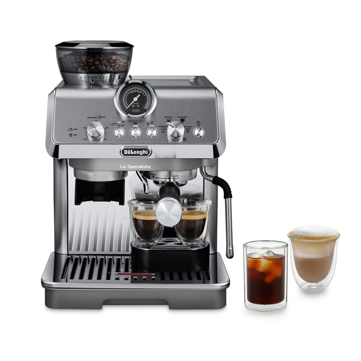 ماشین قهوه ساز De'Longhi Cold Brew LA SPECIALISTA ARTE EVO، ماشین اسپرسو باریستا با آسیاب داخلی، فناوری استخراج سرد، هنر لته من و کنترل فعال دما EC9255.M نقره‌ای - نوشیدنی گرم و سرد Cold Brew