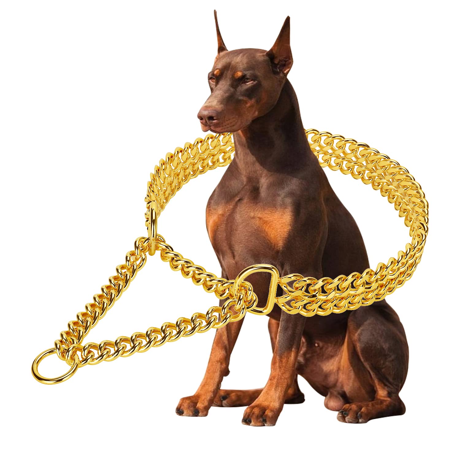 محصول KINGOLDOGS زنجیر گردن سگ طلا از جنس فولاد ضد زنگ 18K طلا قابل تنظیم برای پیاده روی، زنجیر گردن سگ با پیوندهای کوبانی فلزی از جنس استیل قابل جویدن با دو ردیف زنجیر برای سگ‌های بزرگ، کوچک و متوسط اندازه S 12 "-16" طلا 18K