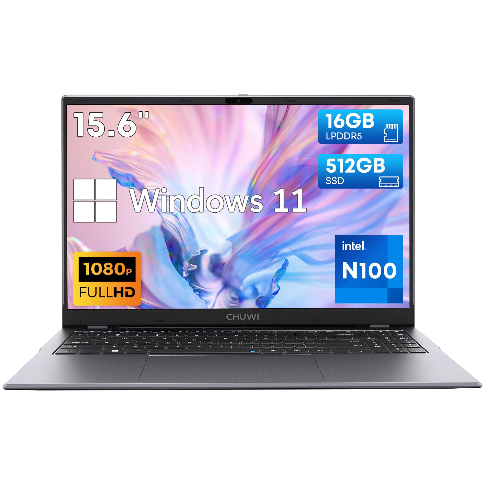 لپ تاپ CHUWI GemiBook Plus لپ تاپ 15.6 اینچی ، 512 گیگابایت حافظه داخلی SSD 16 گیگابایت LPDDR5 ، اینتل N100 (تا 3.4 گیگاهرتز ، TDP 15 وات) ، ویندوز 11 لپ تاپ کامپیوتر ، 1 ترابایت SSD اضافه ، صفحه نمایش IPS FHD 1920 * 1080 ، HDMI ، WiFi 6 ، BT5.2 ، USB 3.0 ، وبکم