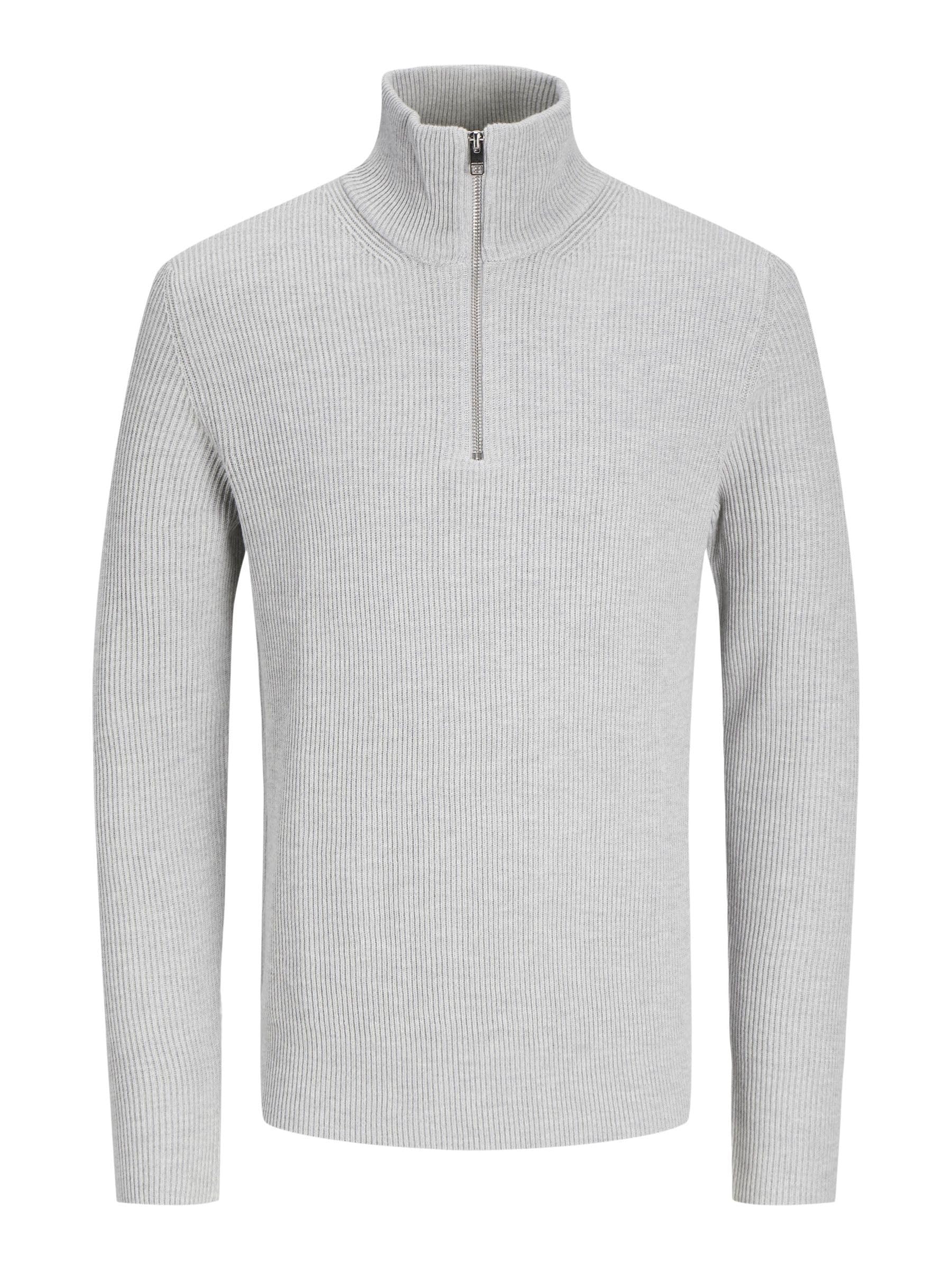 پلیور بافته شده نیم زیپ مردانه JACK & JONES PERFECT KNIT (بسته ۱ عددی) سایز M رنگ خاکستری روشن ملنژ