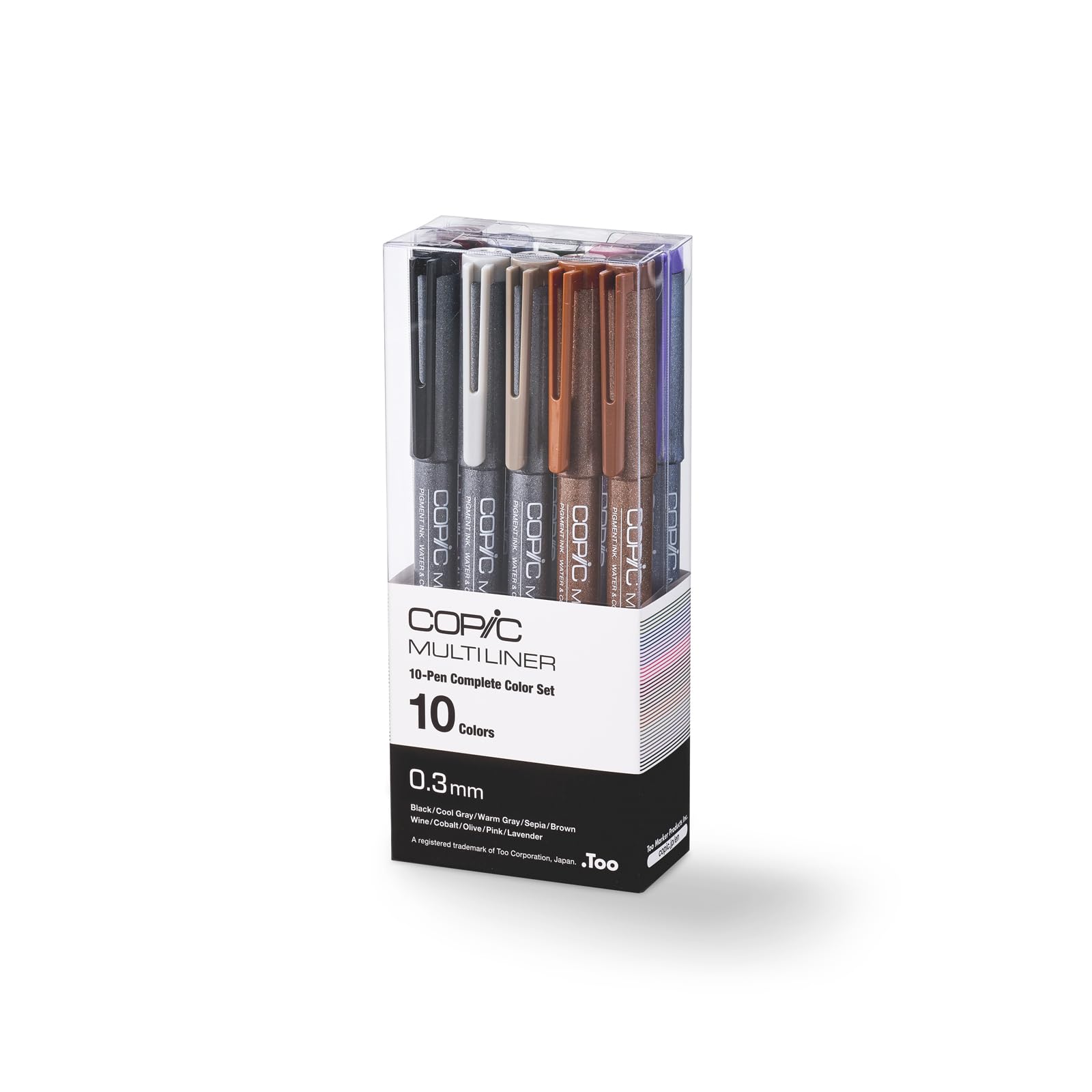 مجموعه قلم‌های Copic Multiliner، 10 قلم، مجموعه رنگ کامل - سر نازک 0.3 میلی‌متر، جوهر پیگمنتی مبتنی بر آب (مقاوم در برابر الکل و ضد آب پس از خشک شدن)