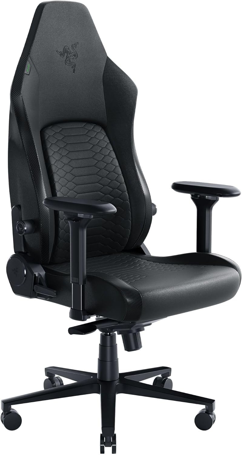 صندلی بازی Razer Iskur V2 ، پشتی پشتی قابل تنظیم ، منحنی پشتی قابل تنظیم ، تکانه فوم با چگالی بالا ، تلت صندلی و بازش 152 درجه ، گنجایش دسته های 4D ، چرم مصنوعی - سیاه مدل استاندارد چرم مصنوعی / چرم - V2 - مدل 2024