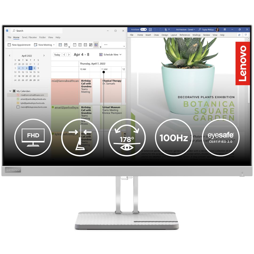 مانیتور ال‌‌-سری 24 اینچ (60.45 سانتیمتر) Lenovo | نوع پنل VA | رنگ Cloud Grey | صفحه نمایش فول اچ‌دی | 100 هرتز، 72% NTSC، زمان پاسخ‌دهی 4 میلی‌ثانیه، AMD FreeSync، پورت‌های HDMI 1.4 و VGA، پایه قابل تنظیم، برای استفاده در خانه و دفتر، گارانتی 3 ساله | مدل L24e-40 |طراحی باریک