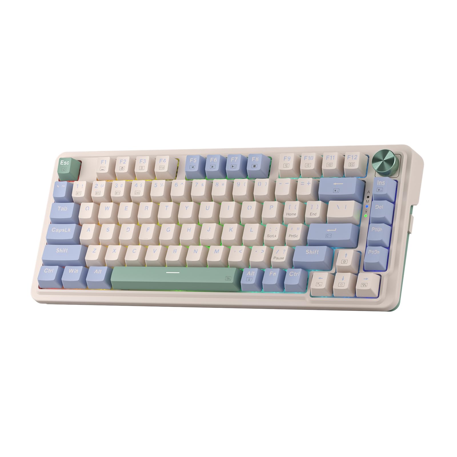 کیبورد بازی Redragon K673 PRO RGB با سیم بی‌سیم ۷۵٪، ۳ حالت، کیبورد مکانیکی کوچک با سوکت تعویض حرارتی، کنترل دایره‌ای ویژه دیسک کنترل و پد جذب صدا، سوئیچ قرمز وایرلس آبی کلاسیک