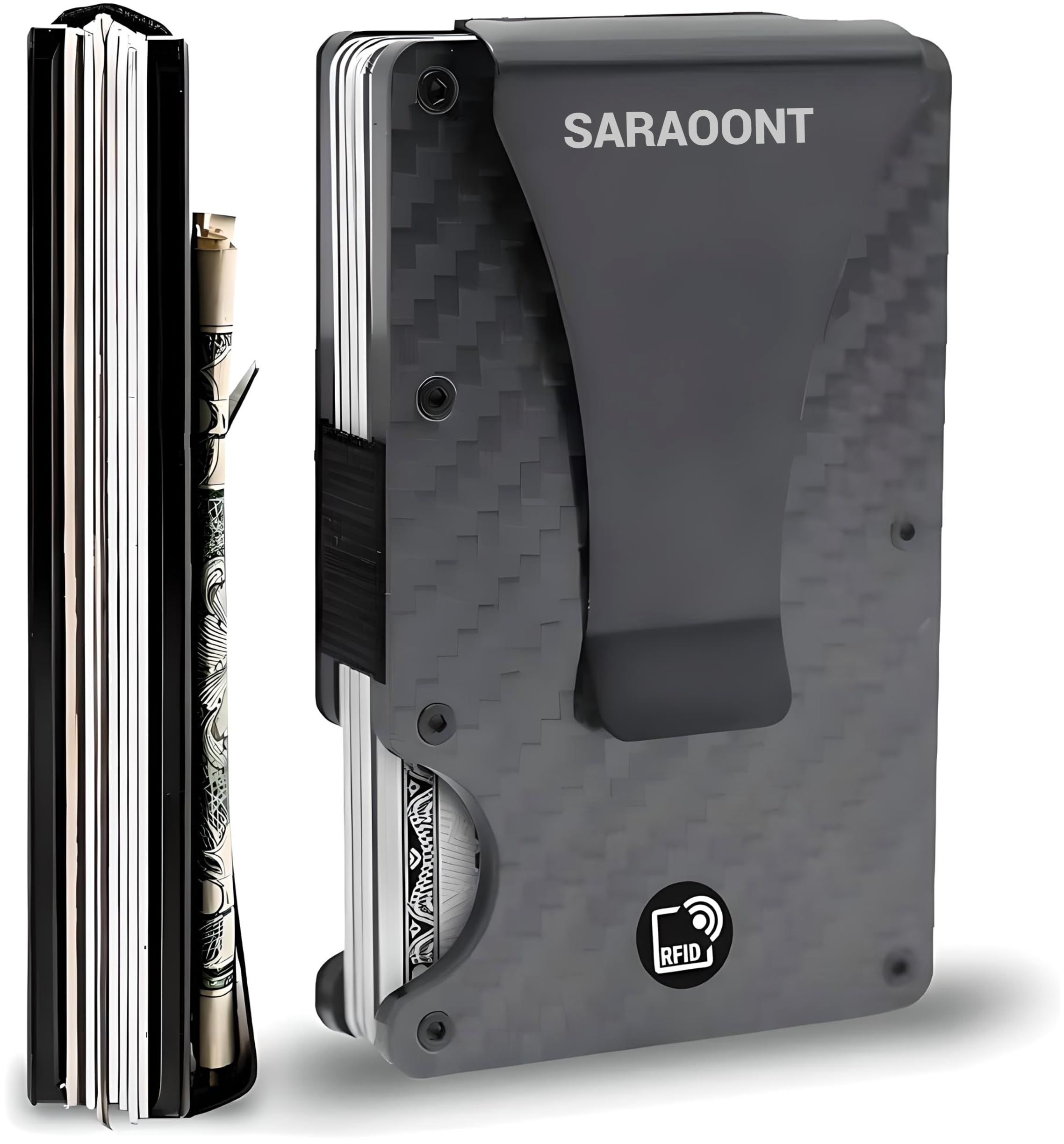 کیف پول کربن فایبر SARAOONT™ ، نگهدارنده کارت اعتباری و کیف پول - کیف پول با کلیپ پول فلزی ، کیف پول مینیمالیستی با قفل RFID برای مردان دارای نگهدارنده ظرفیت کارت اعتباری پول نقد (مشکی)