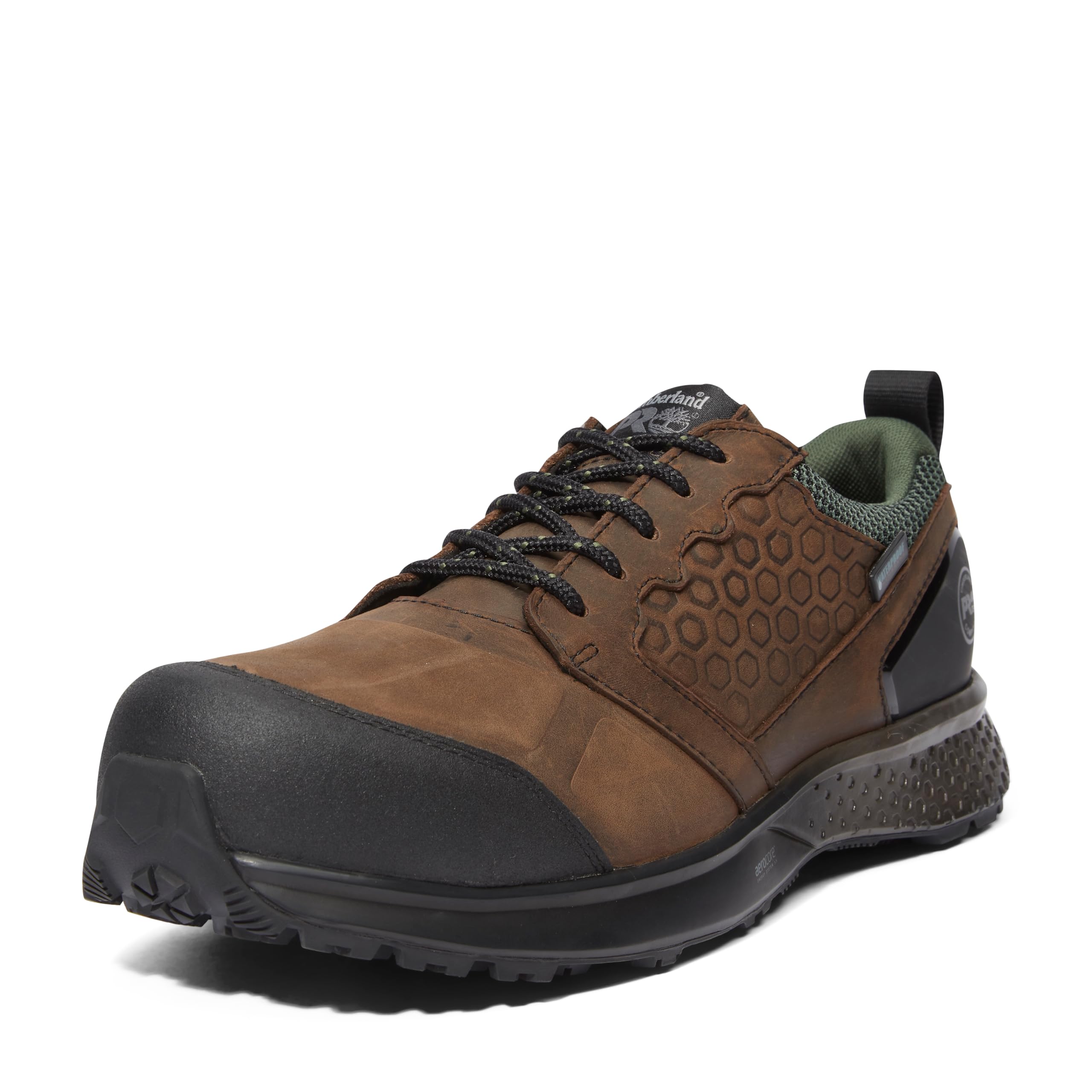 کفش کاری Timberland PRO مردانه با سرپوش کامپوزیت Reaxion و ضدآب با طراحی صنعتی Hiker، سایز 45 اروپا، رنگ قهوه‌ای/سبز-۲۰۲۴ جدید