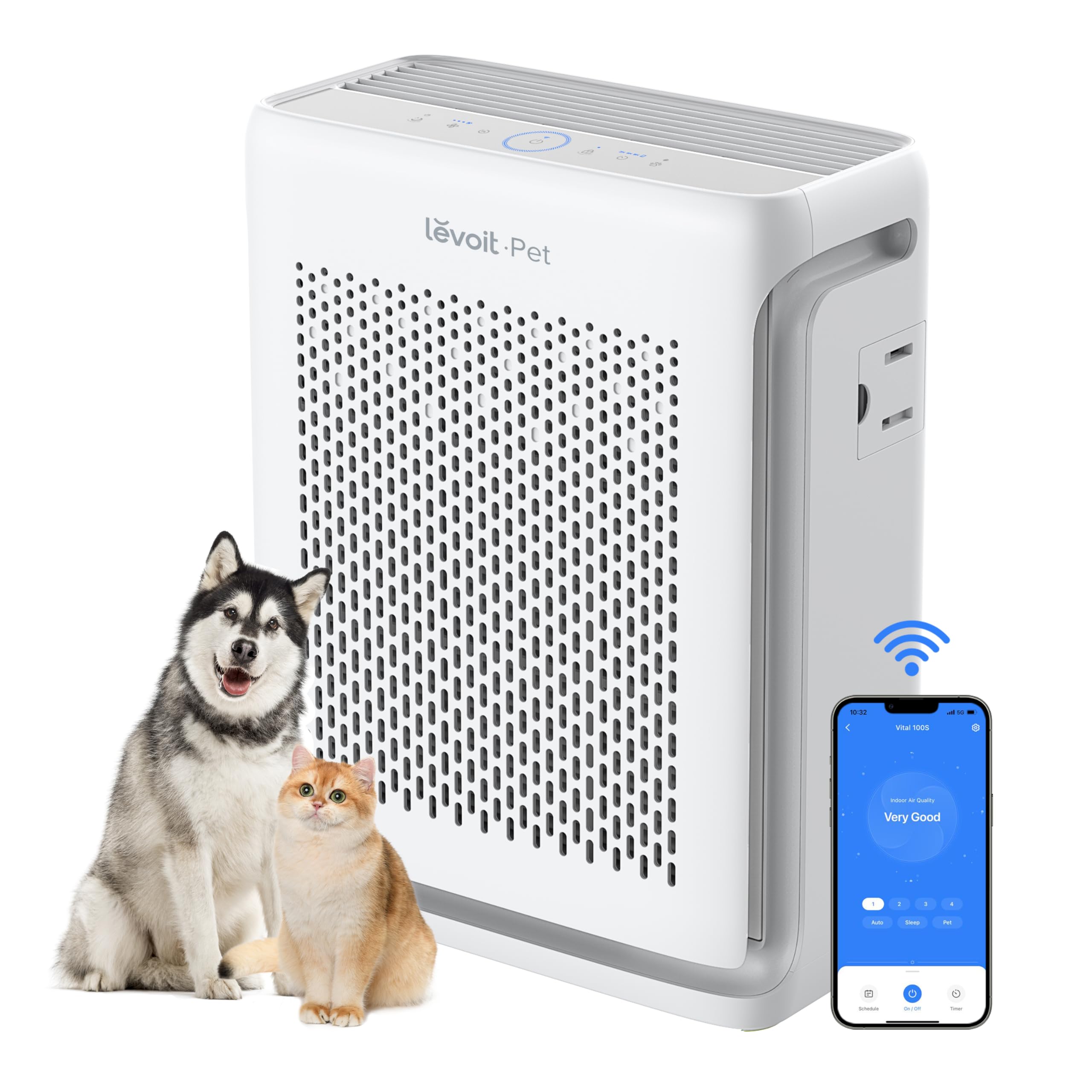 پاک کن HEPA هوشمند LEVOIT Vital 100S، فیلتر شو، سنسور کیفیت هوا، حالت حیوان خانگی، بی صدا 23 دسی‌بل، پوشش 52 متر مربع، حذف 99.97٪ گرد و غبار، گل‌ریزه‌ها، ریزمویی حیوانات خانگی، بوها، دود برای خانه، اتاق خواب، دفتر سبک حیوان خانگی