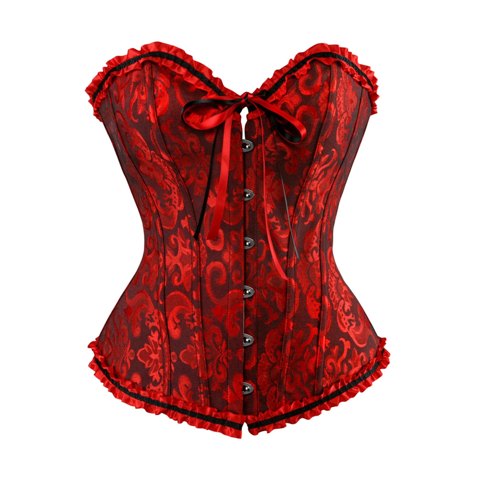 مردانه نخچه بندی شب ماه برای Renaissance Lace up Boned Overbust Bustier Corset 5XL مشکی-قرمز