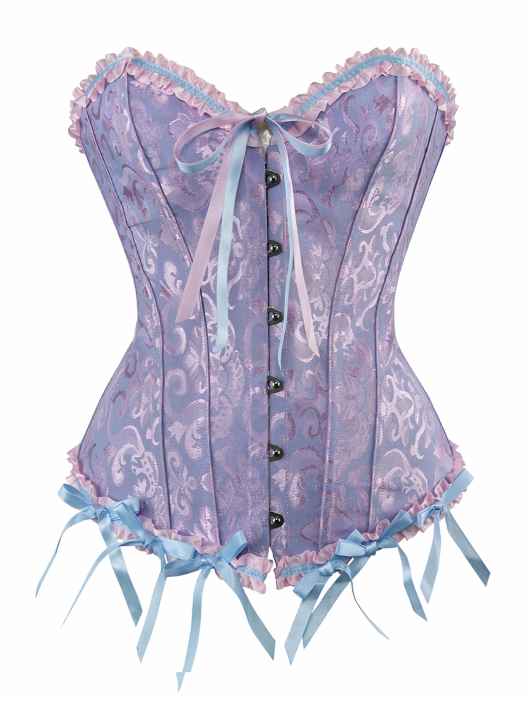Moonight Corset for Women Renaissance Lace up Boned Overbust Bustier Corset 7XL Blue