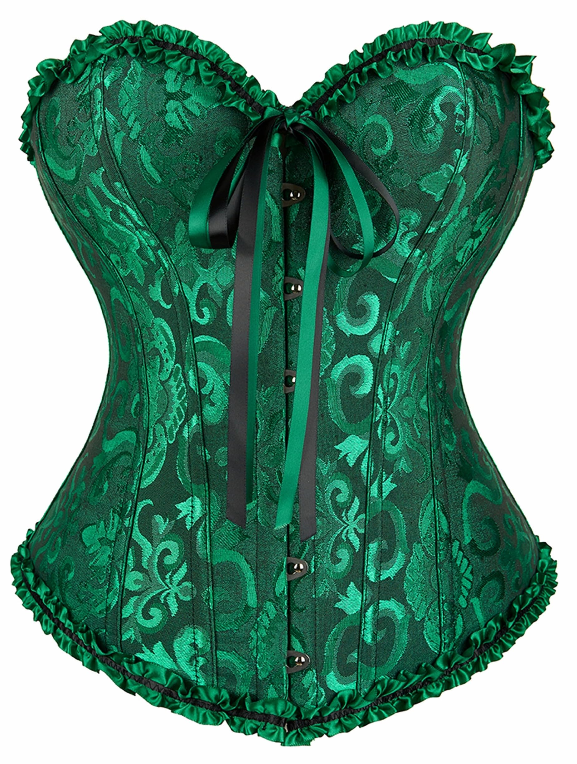Moonight Corset for Women Renaissance Lace up Boned Overbust Bustier Corset 6XL Black-green