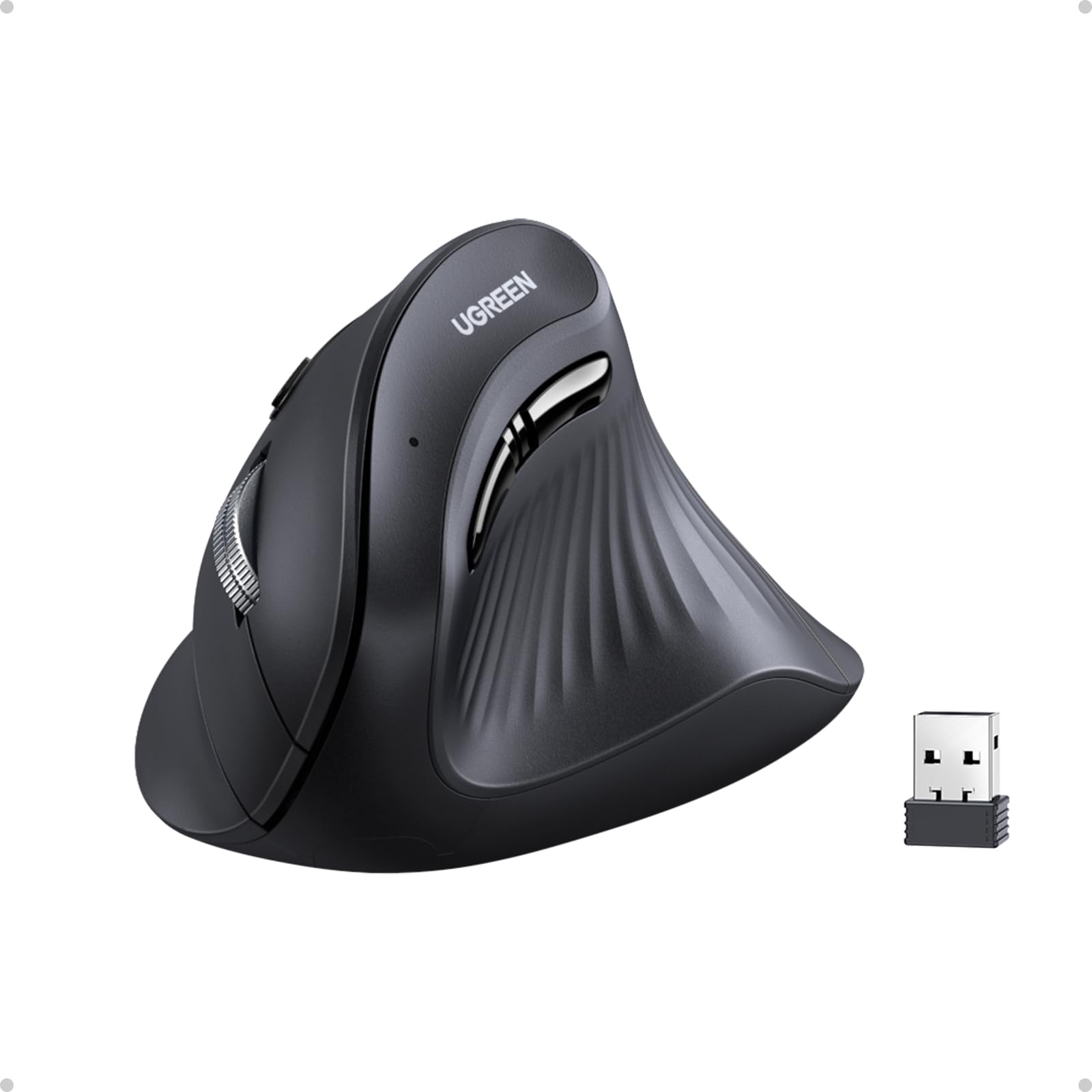 UGREEN Ergonomic Mouse, Mouse بی‌سیم عمودی, موشواره‌های بلوتوث نوری 2.4 گیگاهرتز, سطوح 1000/1600/2000/4000 DPI قابل تنظیم, موش با 5 دکمه برای لپ‌تاپ, کامپیوتر شخصی, کروم‌بوک, رایانه رومیزی, دفترچه یادداشت و غیره, رنگ مشکی