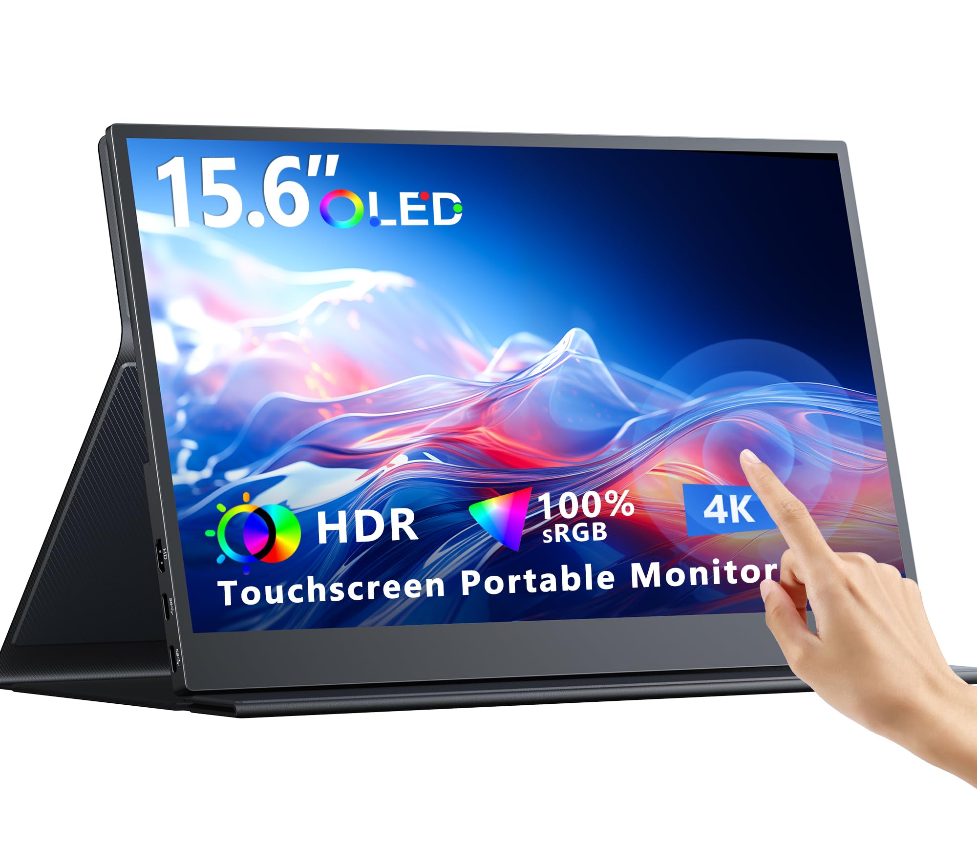 صفحه نمایش قابل حمل OLED لمسی 15.6 اینچی 4K 60Hz IPS برای لپ تاپ همراه، مانیتور دوم با پورت های USB C و HDMI، نمایشگر کامپیوتر با اسپیکر و درپوش هوشمند، مانیتور مسافرتی برای کامپیوتر، تلفن همراه، پلی استیشن 4/5، ایکس باکس، سوییچ A2-15.6 اینچ 4K OLED