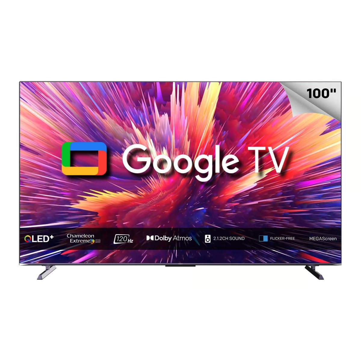 اسکایورث 100SUF958P - تلویزیون 100 اینچ 4K QLED با سیستم عامل گوگل تی وی، Dolby Vision، Dolby Atmos، MEMC 120Hz، صدا 60 وات، HDMI 2.1، حافظه 32 گیگابایت، رم 3 گیگابایت، دستیار گوگل، کرومکست، حالت بازی - یک سال گارانتی تولید قطعات QLED 100 اینچ