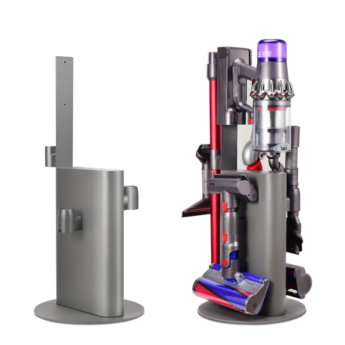 پایه ایستاده برای جاروبرقی Dyson V15 V11 V10 V8 V7 V6، قابل جابجایی شدید، قفسه فلزی پایدار، براکت بدون نیاز به دیگ و متناسب با ابزارهای جاروبرقی بی‌سیم Dyson و رنگ خاکستری