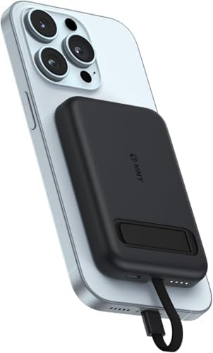 شارژر قابل حمل Rosewiththorns iOS Mini Portable Charger، 5200 میلی آمپر، بانک برق مغناطیسی شارژر نازک کوچک با کابل داخلی، باتری حمل و نقل برای آیفون 14/13/12/11 پرو/پرو ماکس/پلاس/مینی/ایرپاد، کابل لایتنینگ (مشکی)