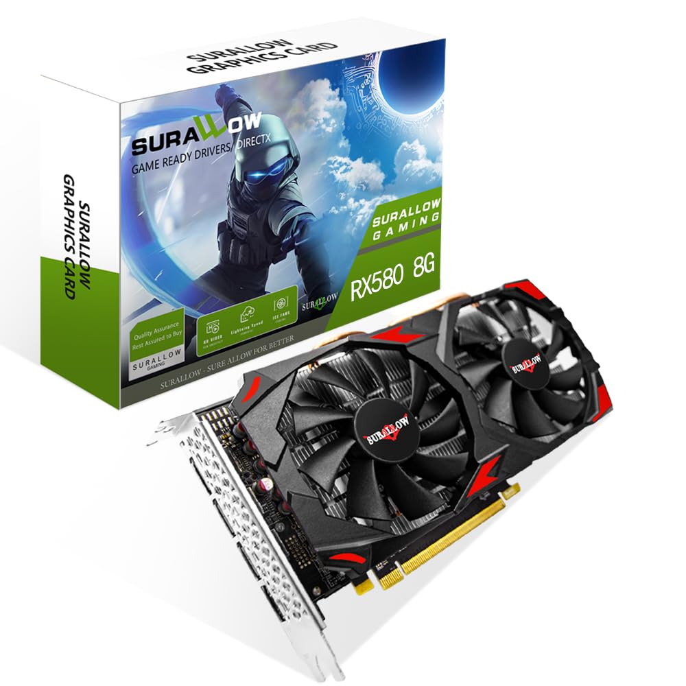 کارت گرافیک SURALLOW RX 580 8GB، 2048SP، GDDR5، 256 بیت برای کامپیوتر بازی، PCIE 3.0، دارای دو فن Twin Freeze برای کارت ویدیو کامپیوتر با پورت‌های HDMI/DP،