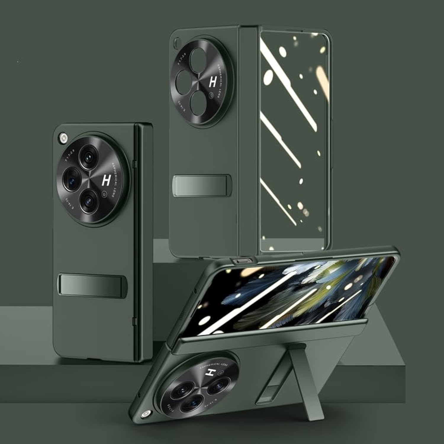 سازگار با محافظ دستگاه تلفن Oneplus Open/OPPO Find N3: محافظ کامل بدنه با پایه حفاظتی نازک - کاور سبک و شیک وزین محافظ تلفن همراه با صفحه نمایش (سبز)