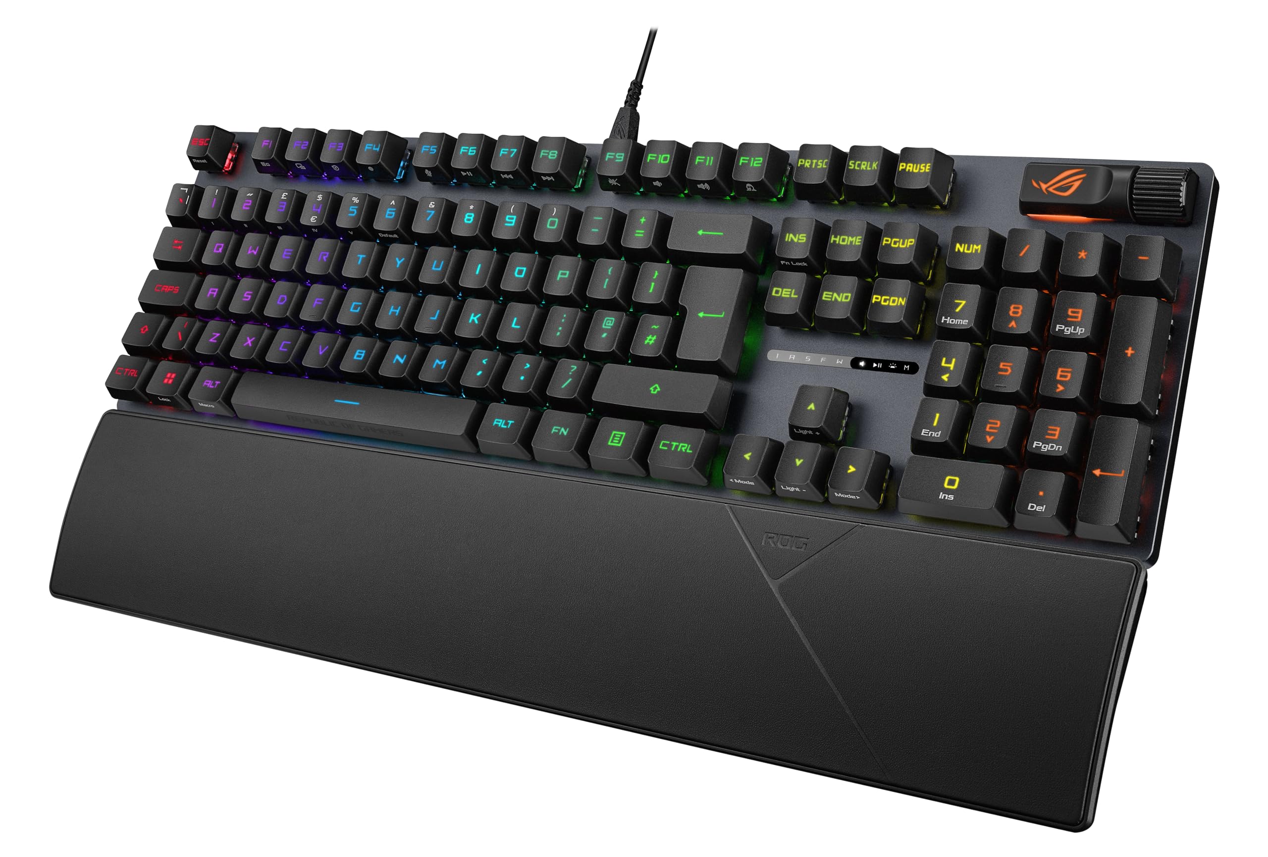 کیبورد بازی ASUS ROG Strix Scope II RX، IP57، اسفنج مخصوص جلوگیری از نفوذ آب، سوئیچ‌های نوری قرمز ROG RX پیش‌چرخ‌شده، کیپ کلید‌های PBT، کنترل‌های چندمنظوره، کلید‌های میانبر تابلوی بازی Xbox Game Bar، نورپردازی RGB- مشکی، قالب آمریکایی