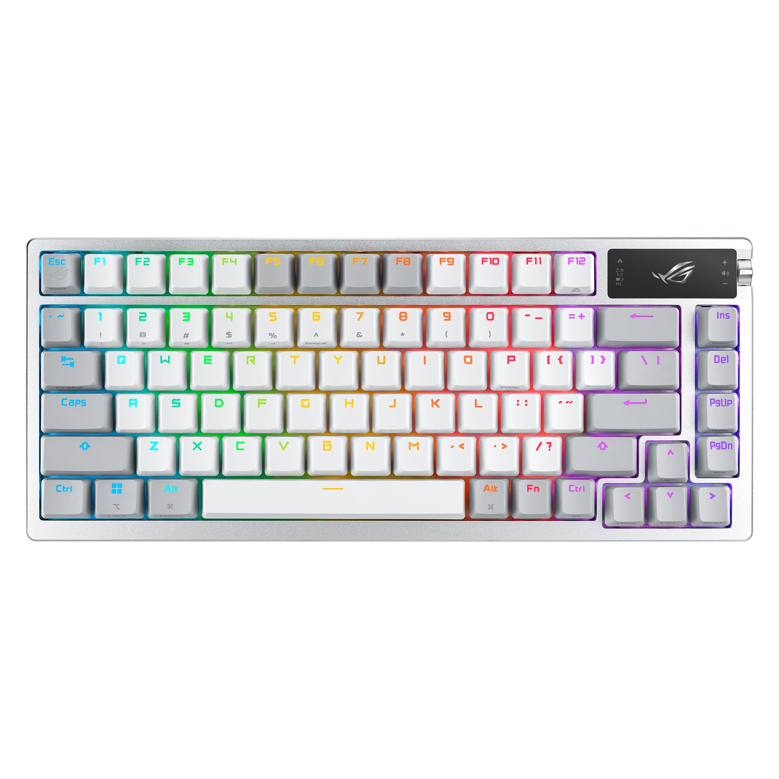 کیبورد بازی ASUS ROG Azoth 75 بی‌سیم سفارشی، صفحه نمایش OLED، نصب گسیل، دمپینگ سه لایه، سوئیچ‌های قابل تعویض ROG NX قرمز پیش تیغ‌زده و استبلایزرهای کیبورد، کیپ‌های ABS، پهنه AR