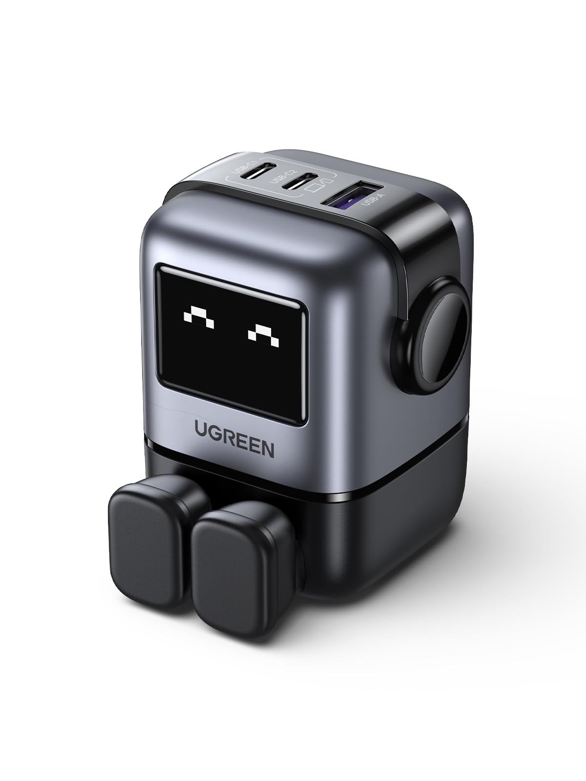 شارژر USB C UGREEN UNO 65W 3-Port【Nexode 65W GaN】【نمایشگر LED】 شارژر سریع کوچک و جالب Type C آداپتور برق برای MacBook/HP/Dell/Lenovo ، آیفون 16 Pro Max ، گلکسی S25 Ultra ، استیم دک و غیره - مشکی 65W مشکی