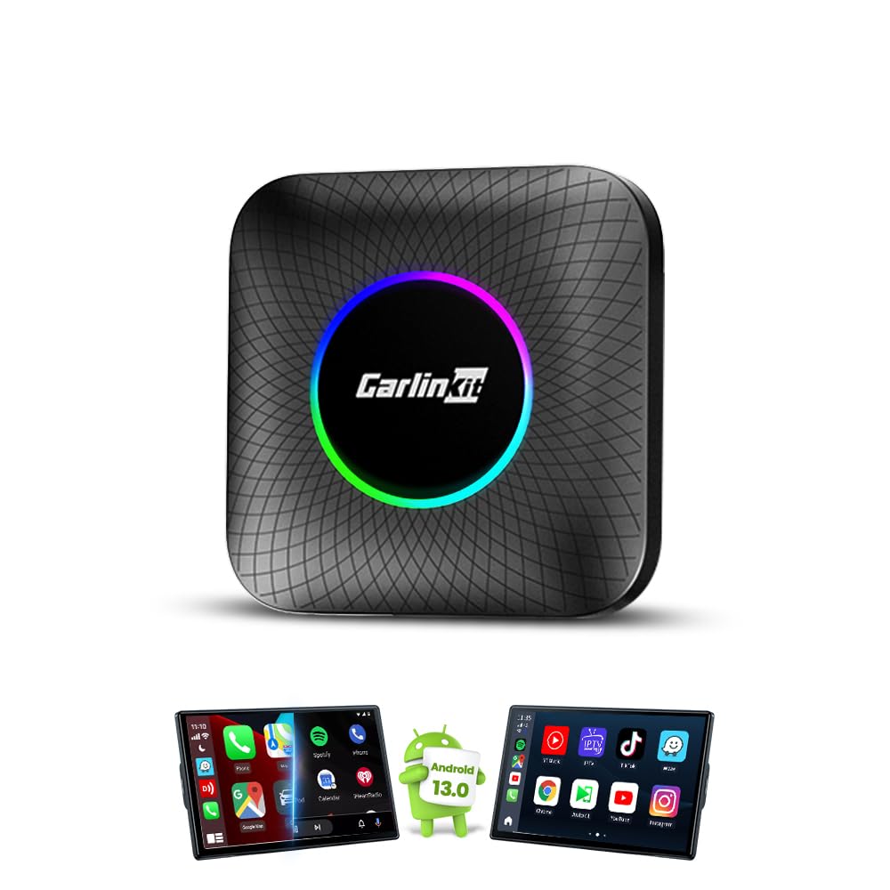 کیت بی‌سیم CarlinKit Wireless Carplay/Android Car AIBox LED نسخه، مناسب برای وسایل نقلیه با CarPlay سیمی، دارای 8+128G Android 13.0 داخلی، پشتیبانی از یوتیوب، دیزنی+ و موارد دیگر!