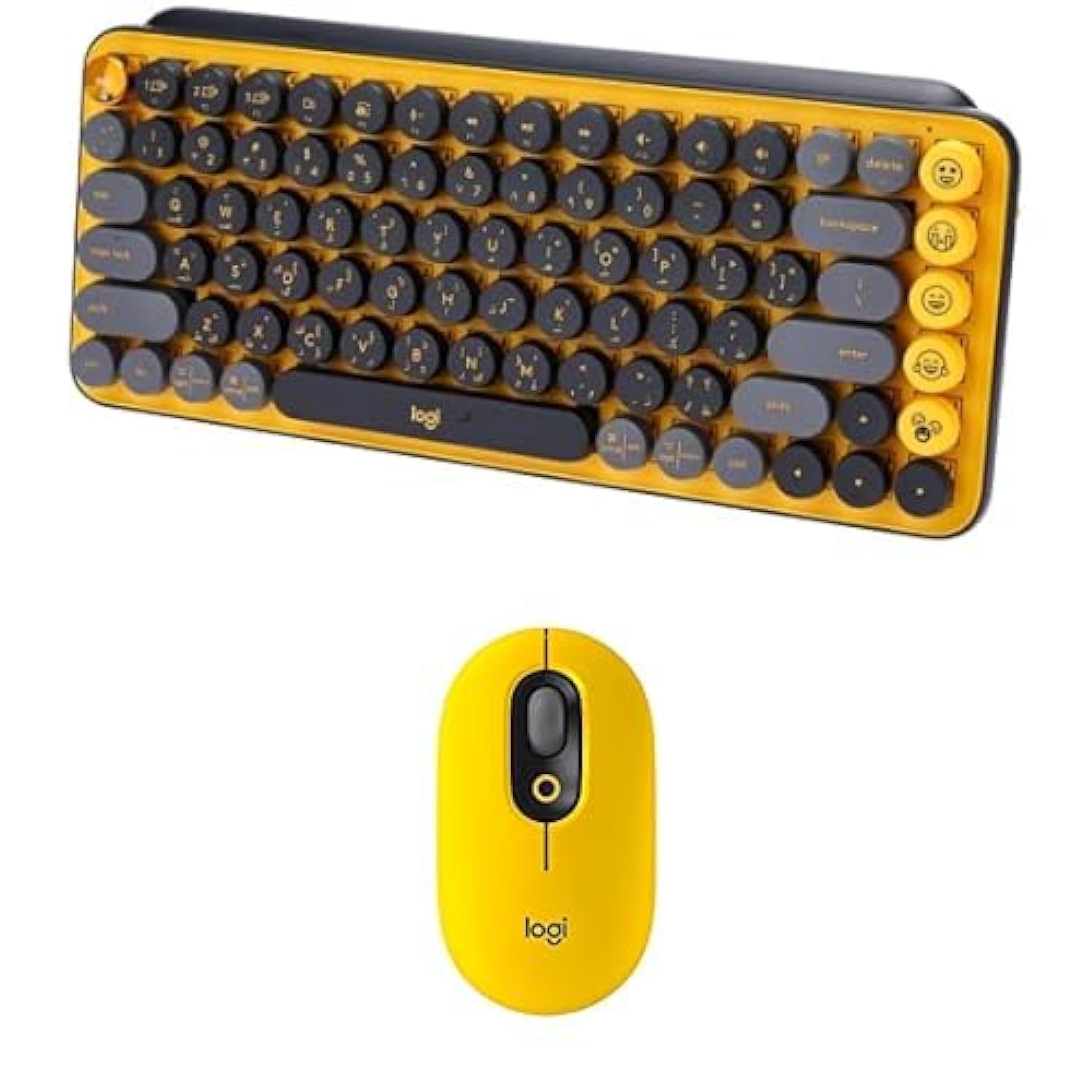 کیبورد و موس بی سیم Logitech POP Keys + POP Mouse - با کیبورد مکانیکی با سبک تایپ‌وایتر، ویژگی‌های ایموجی، طراحی جذاب و کوچک، طرح AR Layout - رنگ زرد بلاست با کیبورد و موس POP Keys + POP Mouse با طرح عربی