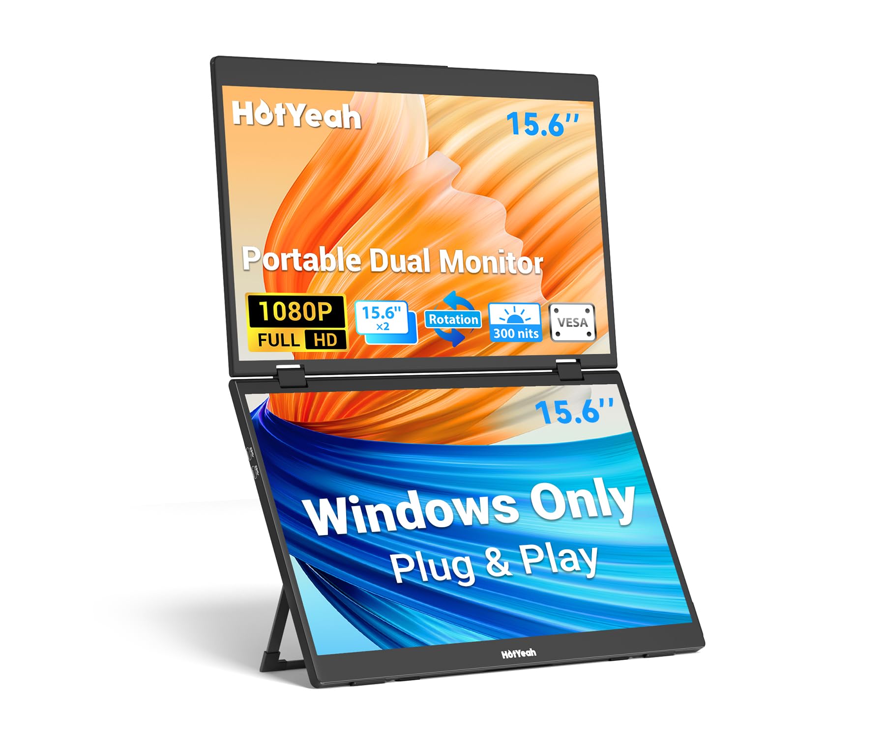 HotYeah Triple Laptop Screen Extender, 15.6" 1080P FHD IPS Folding Stacked Portable Dual Monitor, USB C Travel Extended Computer Display w/VESA, 180°Rotation, Plug & Play for Laptops (Wins Only) 15.6inch *2 (Windows) 

توسعه دهنده صفحه نمایش لپتاپ سه گانه HotYeah، 15.6 اینچ 1080P FHD IPS، دوبل مناسب برای حمل، نمایشگر کامپیوتر قابل حمل با قابلیت تاشو، اتصال از طریق USB C، نمایشگر گسترده مسافرتی با VESA، چرخش 180 درجه، پلاگ اند پلی برای لپتاپ (فقط برای ویندوز) 15.6 اینچ *2 (ویندوز)