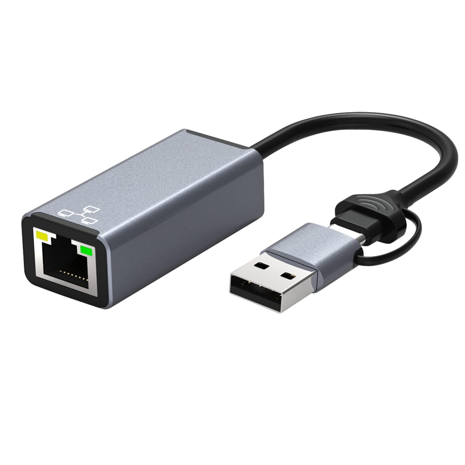 آداپتور USB به اترنت، آداپتور USB C به اترنت، دوگانه USB A/USB C به RJ45 نوع-C 100 گیگابیت اترنت LAN شبکه، آداپتور مناسب برای مک‌بوک پرو 2020، مک‌بوک ایر و مک‌بوک‌ها با سیستم‌عامل 10.11-10.15 ویندوز