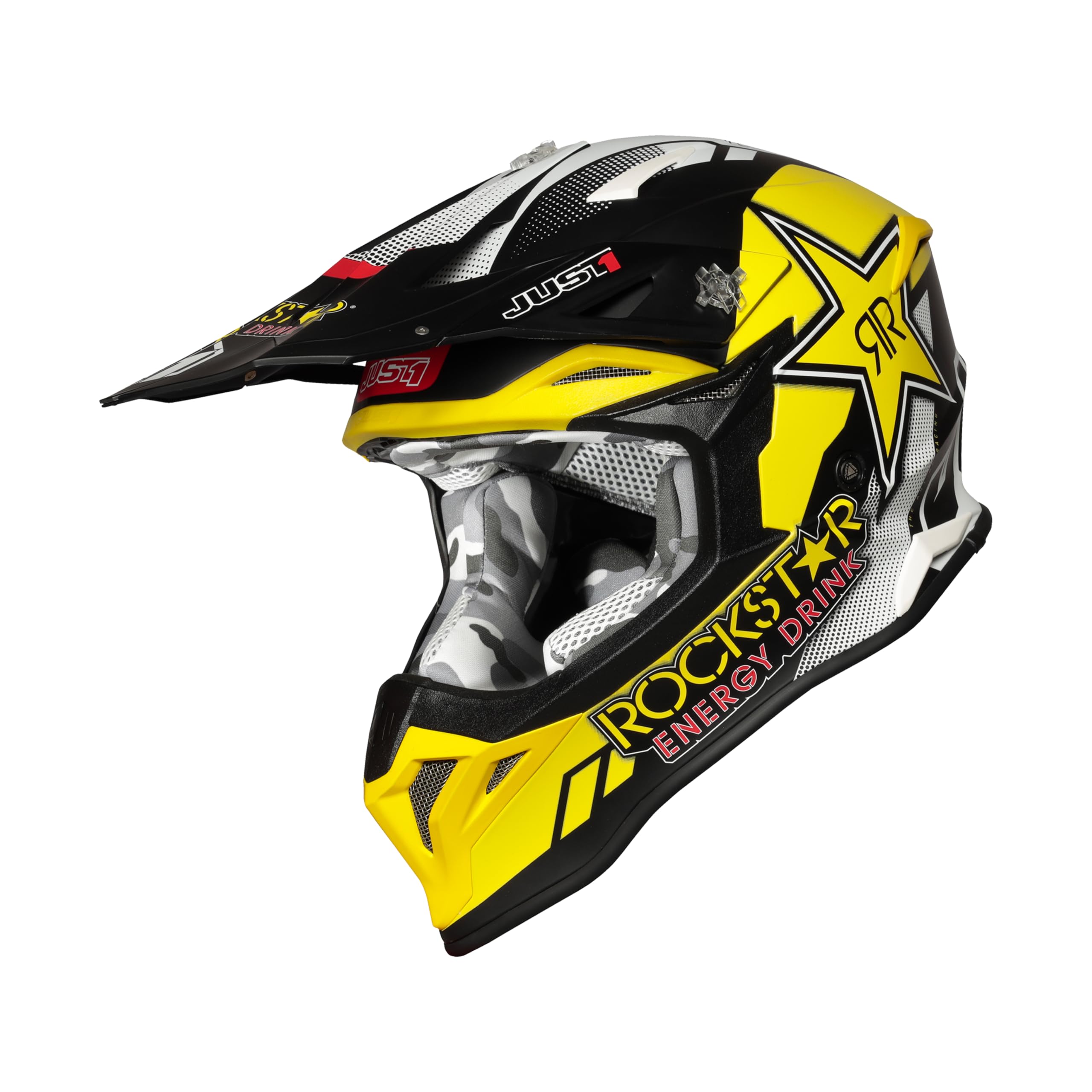 کلاه موتوکراس زرد مت لاستیکی J39 Rock Star - 680006