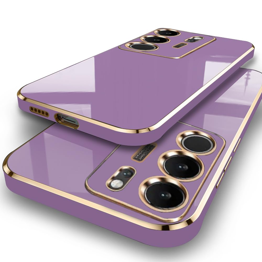پوشش عقب لوکس طلاپوش شده TheGiftKart برای Vivo V29 / V29 Pro 5G | لبه های بلند برای محافظت از دوربین و صفحه نمایش | طراحی ضد شوک | پوشش شیک برای Vivo V29 / V29 Pro (TPU, بنفش)