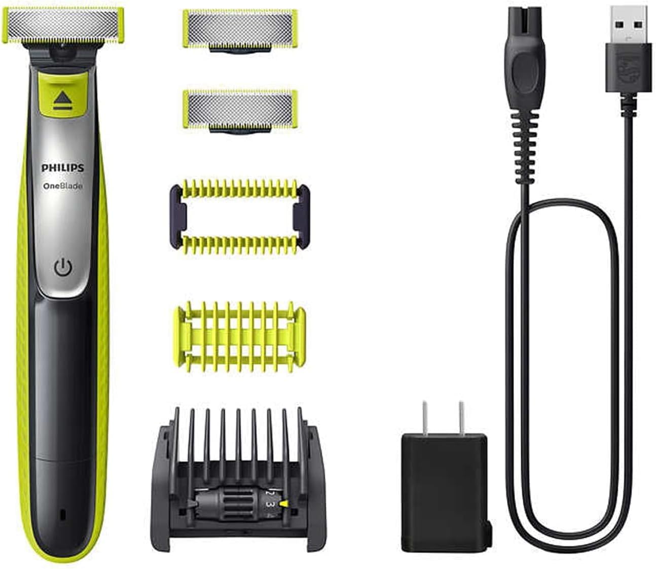 Philips OneBlade Face + Body Trimmer و Shaver (QP2834/60), تراش مو و تراش دمپایی هیبریدی الکتریکی، مو و موچه <زبانه‌ای>، استایلر، استفاده خشک و تر، قابل شارژ، مدل ۵-به-۱ شانه قابل تنظیم، حفاظت از پوست و شانه بدن Philips OneBlade (QP2834/60)