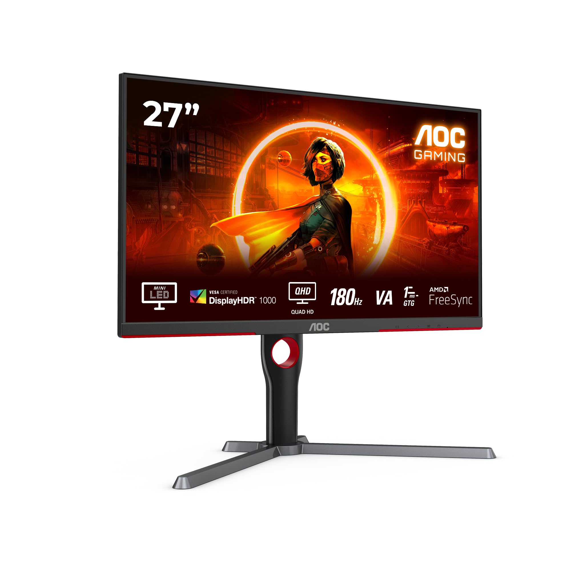 مانیتور AOC Gaming Q27G3XMN - اینچ 27 با کیفیت تصویر QHD، Mini LED، 180Hz، 1ms، GTG، HDR1000، تنظیم ارتفاع، منوی G (2560 x 1440، 700 سی دی بر متر مربع، HDMI 2.0 / DP 1.4)