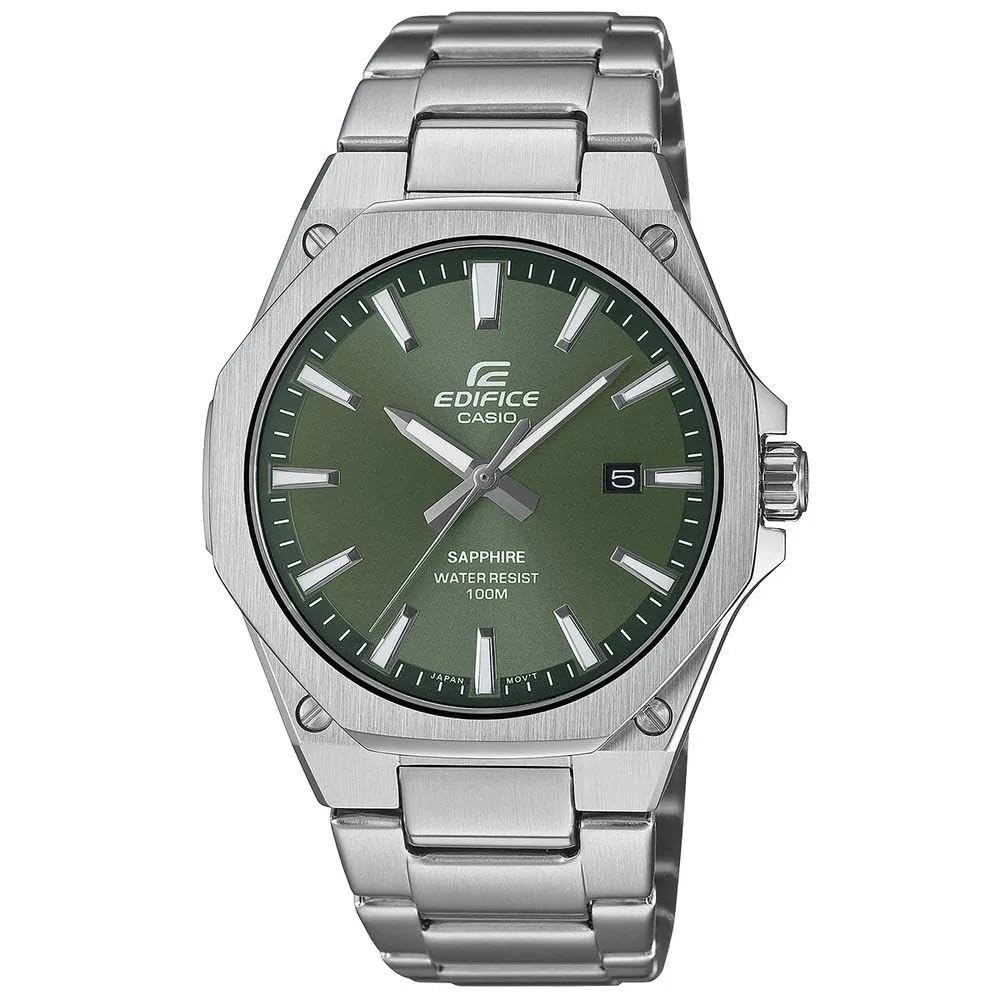 ساعت مردانه Casio Edifice - مدل EFR-S108D-3AVUDF با صفحه نمایش سبز و بند نقره‌ای