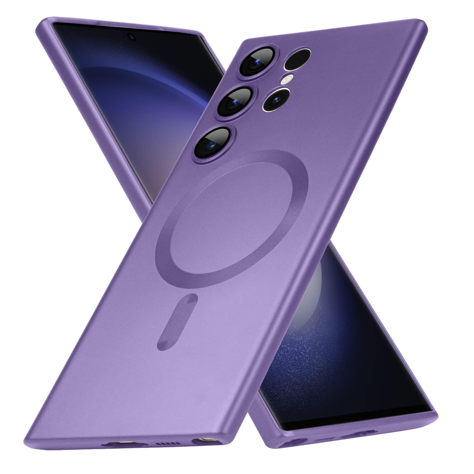 Matte for Samsung Galaxy S23 Ultra Case, Compatible with Mag-Safe, Slim Thin Magnetic Cover with Built-in Camera Lens Protector Shockproof Phone Shell (S23 Ultra, Purple) S23 Ultra Purple