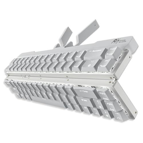 RK ROYAL KLUDGE F68 صفحه کلید مکانیکی قابل انعطاف 60٪ با ارتفاع کم، صفحه کلید مکانیکی بی‌سیم با بدنه آلومینیوم، دارای نگهدارنده استند داخلی، نور پس‌زمینه‌ی سفید، 68 کلید، سوئیچ قرمز ساکت Roter Schalter mit niedrigem Profil سفید