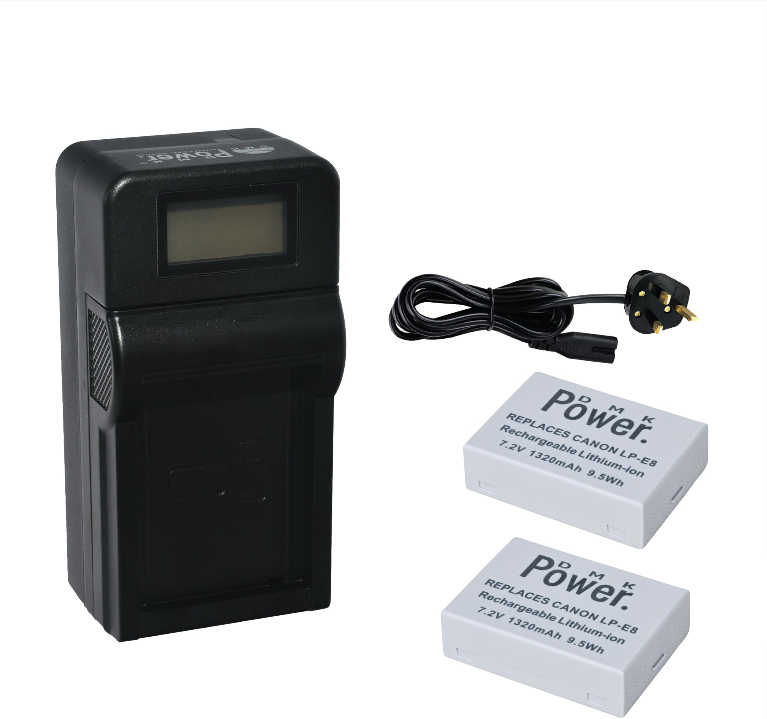 باتری DMK Power LP-E8 (1320mAh) 2 بسته و شارژر باتری TC1000 سازگار با دوربین دیجیتال DSLR Canon EOS Rebel T2i T3i T4i T5i EOS 550D EOS 600D EOS 650D EOS 700D