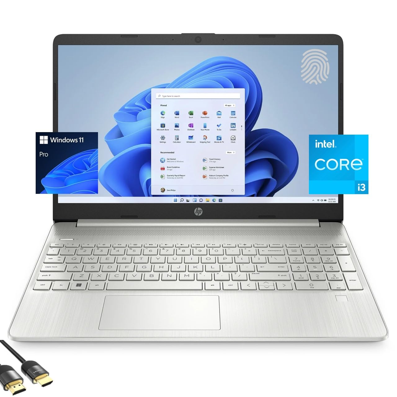 لپ تاپ HP 15 برای کسب و کار و دانشجو، نمایشگر Micro-Edge FHD 15.6 اینچ، Intel Core i3-1215U تا 4.40 گیگاهرتز، 16 گیگابایت رم، 512 گیگابایت NVMe SSD، وب‌کم 720p، پد عددی، USB-C، Wi-Fi، خواننده اثر انگشت، HDMI پشتیبانی از PDG، ویندوز 11 Pro