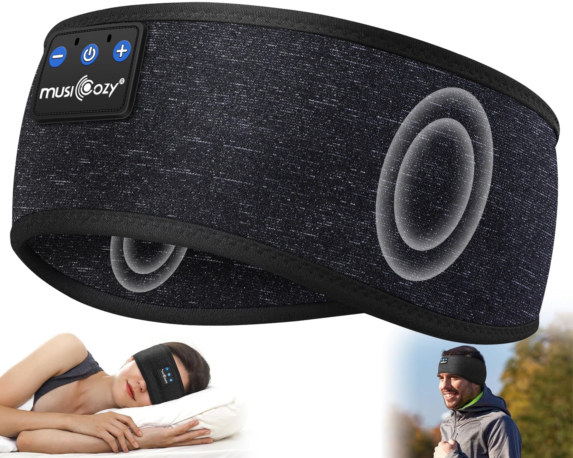 MUSICOZY Bluetooth Headband Sleep Headphones Earbuds for Sleeping Sports | Wireless Music Earphones Sports Sweat Resistant with HD Stereo Speakers for Workout Running Travel Yoga Ideal Gifts Light Black 1 Count (Pack of 1)