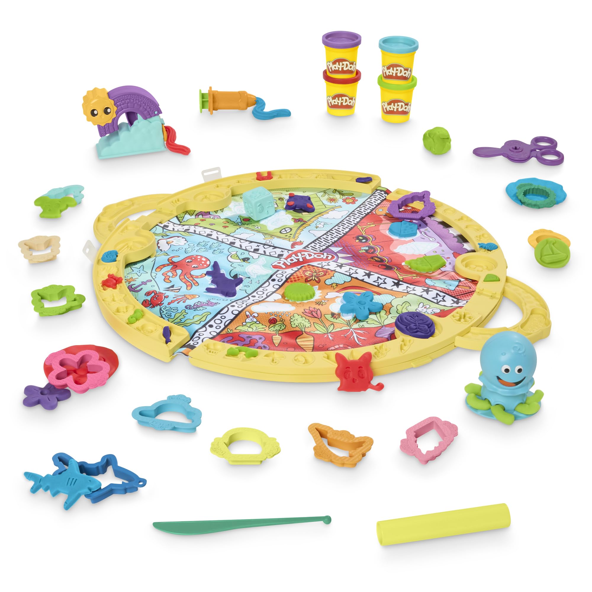 Play-Doh Fold & Go Playmat Starter Set with 19 Accessories, Preschool Toys for 3 Year Old Girls & Boys & Up, Kids Arts & Crafts Fold N Go Playmat