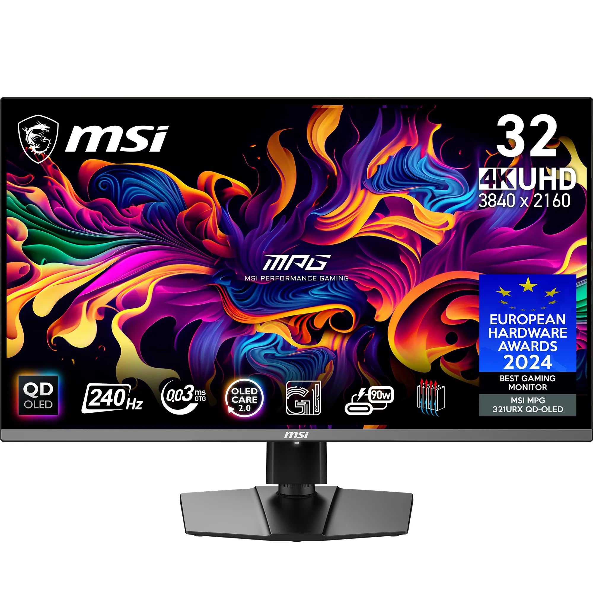 مانیتور کامپیوتر MSI MPG 321URX QD-OLED با صفحه نمایش 80 سانتی‌متر (31.5 اینچ) با رزولوشن 3840 × 2160 پیکسل اولترا اچ‌دی 4K و فناوری QDOLED در رنگ مشکی تیره