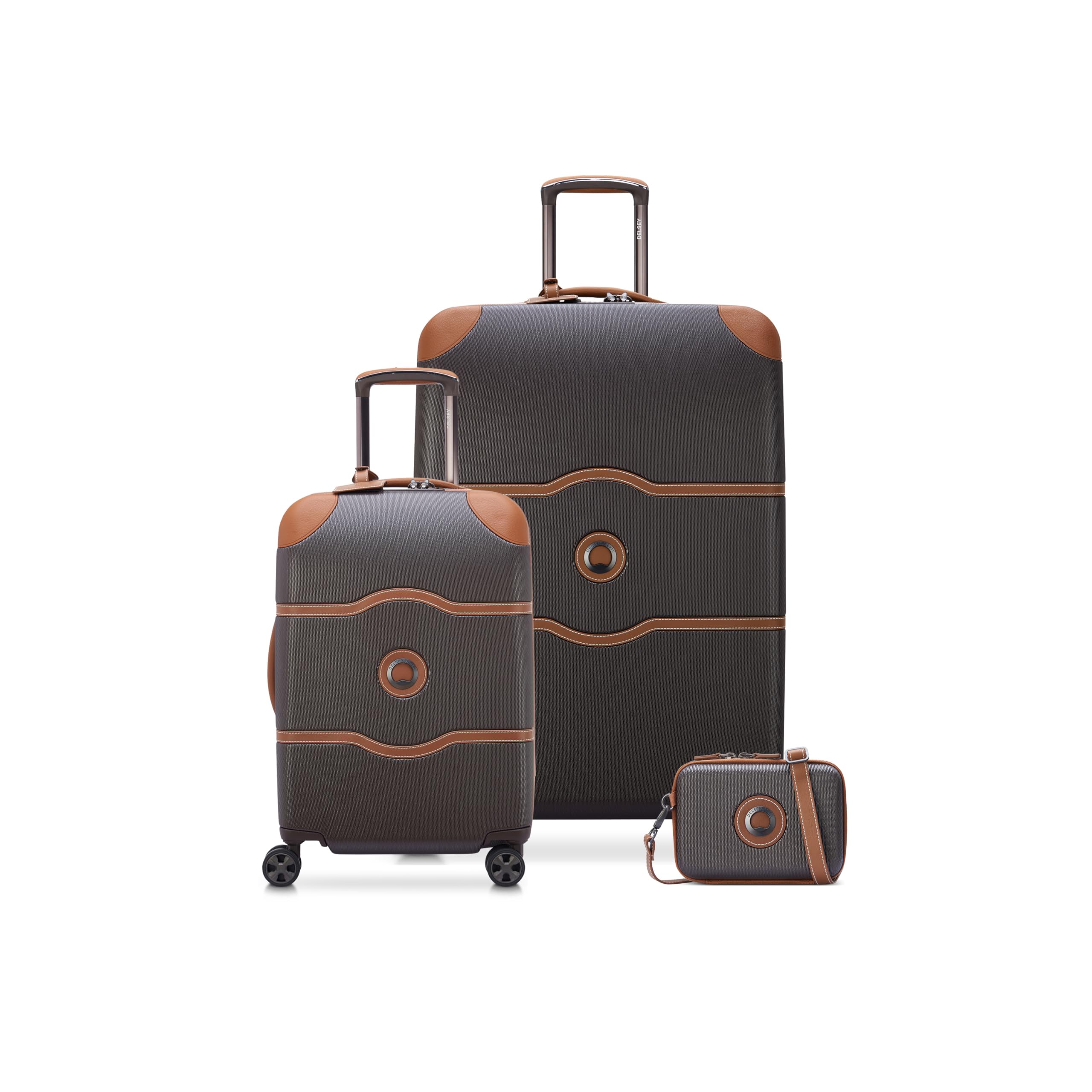 مجموعه 3 تکه چمدان سخت DELSEY PARIS Chatelet Air 2.0 با چرخ‌های اسپینر (20/28/کراسبادی) رنگ شکلاتی بورده