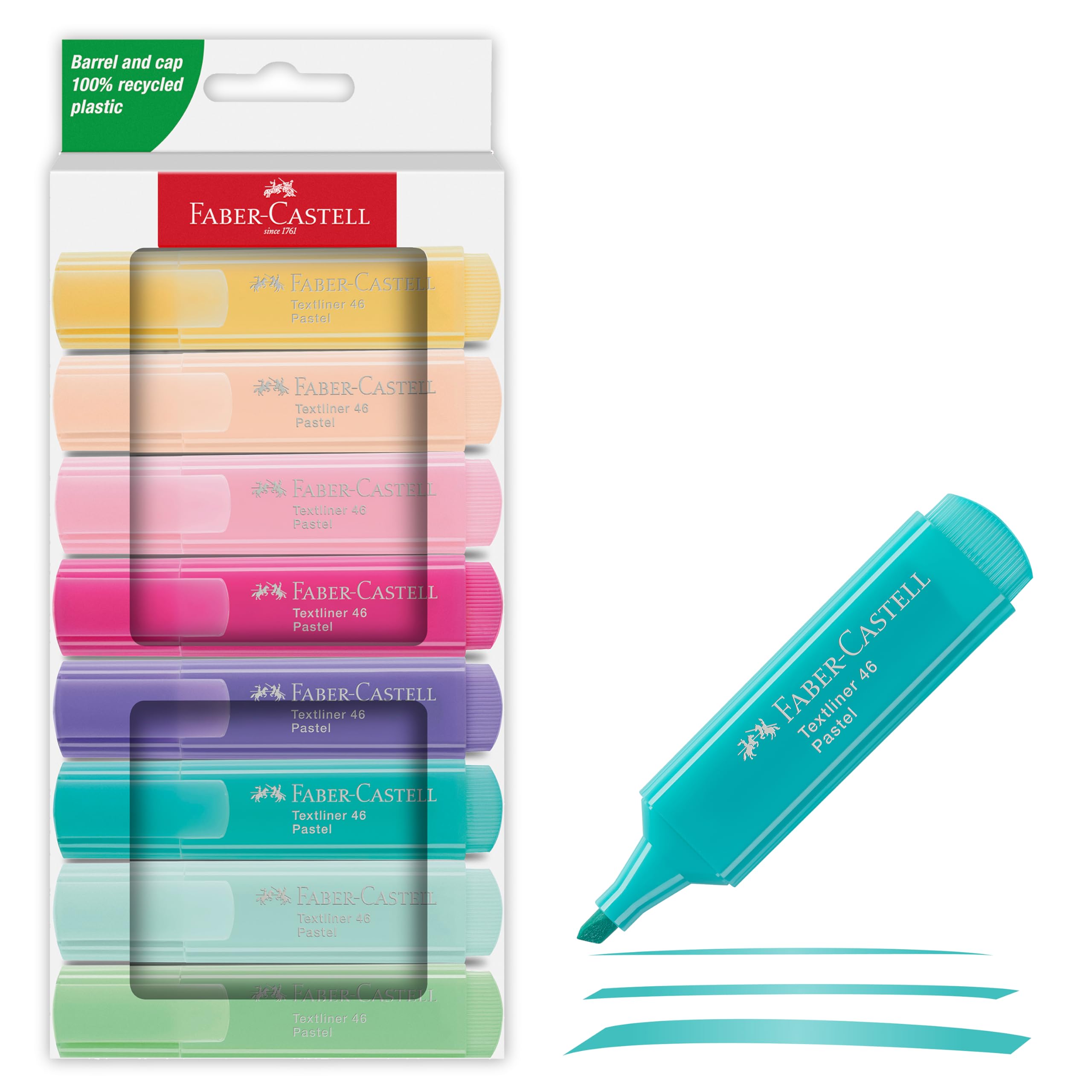 مجموعه نشانگر Faber-Castell Highlighter 46، 8 عدد نشانگر پاستل با نوک چیزل مقاوم، عرض خط 1-5 میلی‌متر، قابل شارژ