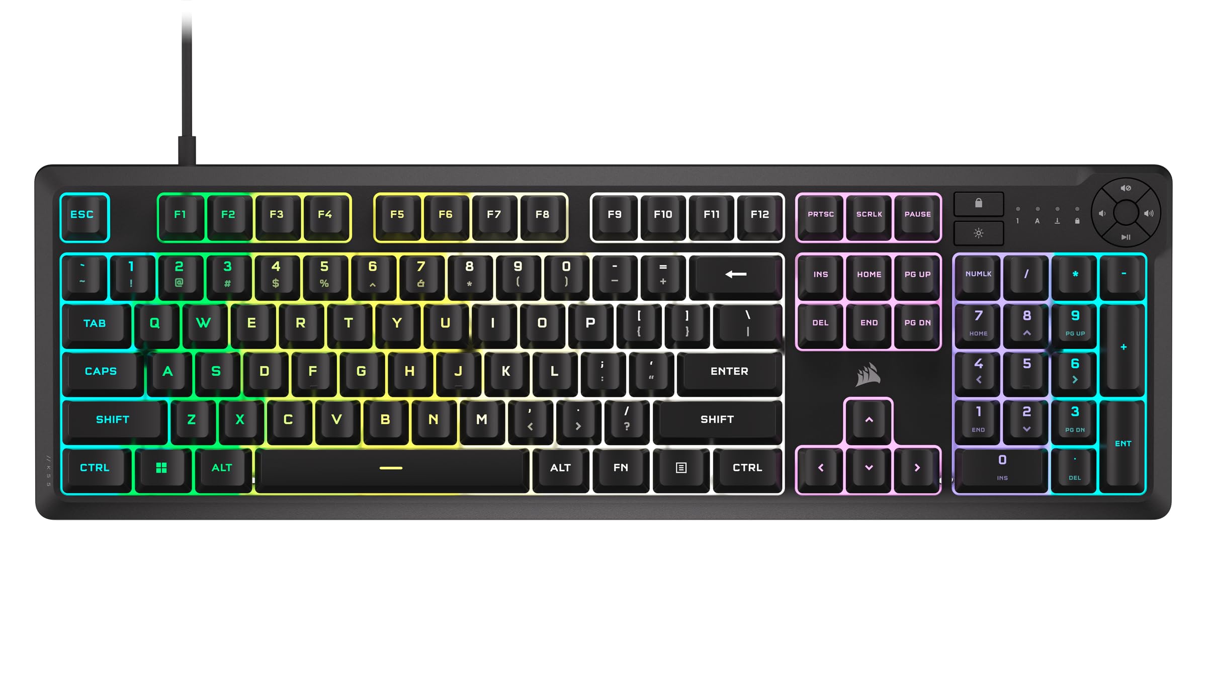 کیبورد بازی سیمی Corsair K55 CORE RGB - سوییچ‌های ساکت و واکنش‌پذیر - مقاوم در برابر ریزش مایعات - RGB ده منطقه‌ای - کلیدهای رسانه‌ای - قابلیت همسازی با iCUE - QWERTY NA - PC، Mac - سیاه