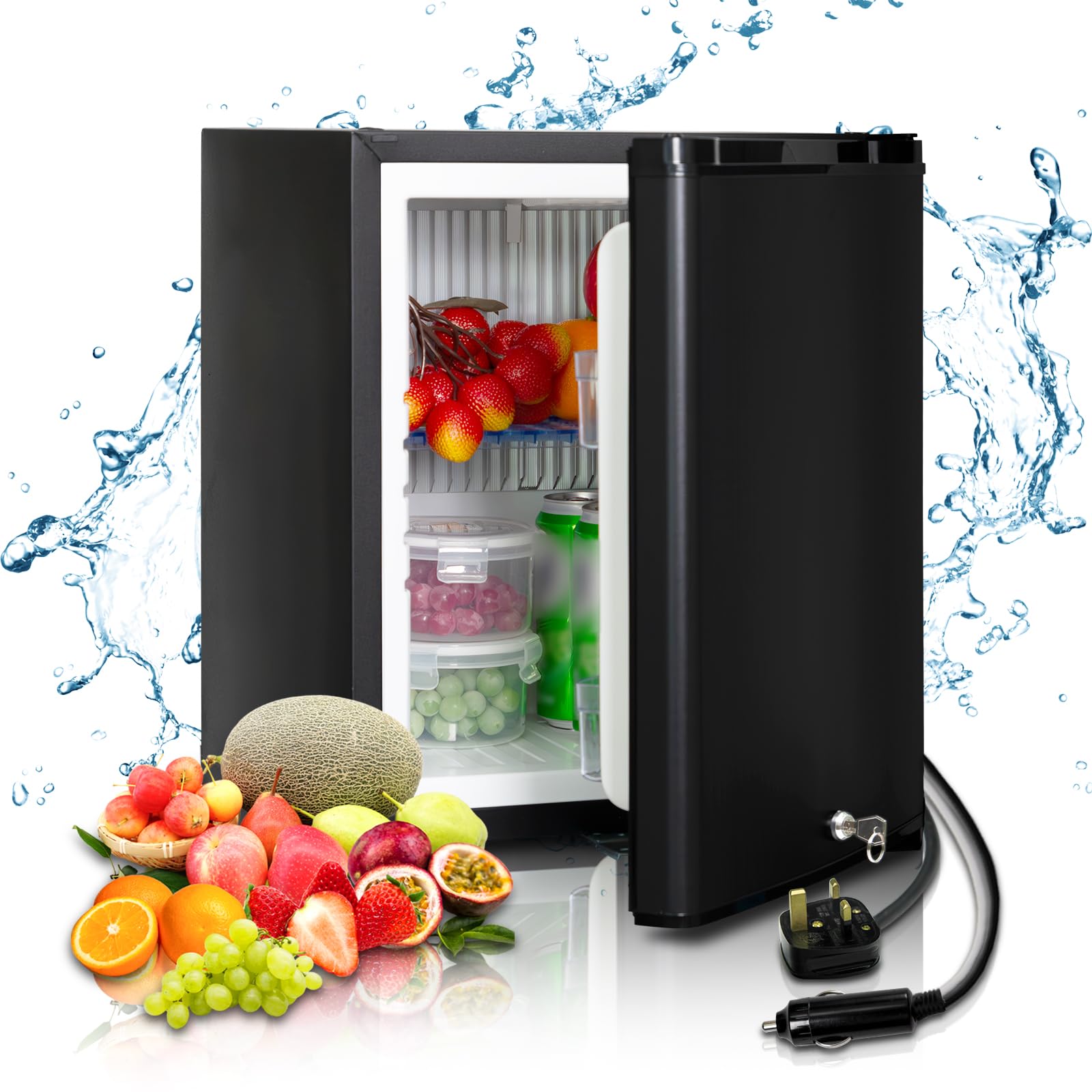 یخچال Smad 12 ولت برای کمپر ون 30 لیتری، یخچال کوچک RV 240 ولت / 12 ولت با قفل درب قابل معکوس، یخچال قابل حمل 2 طرفه برای کمپینگ در اتاق خواب، خوابگاه، آپارتمان، ون، کامیون، کاروان، دفتر، هتل، رنگ مشکی
